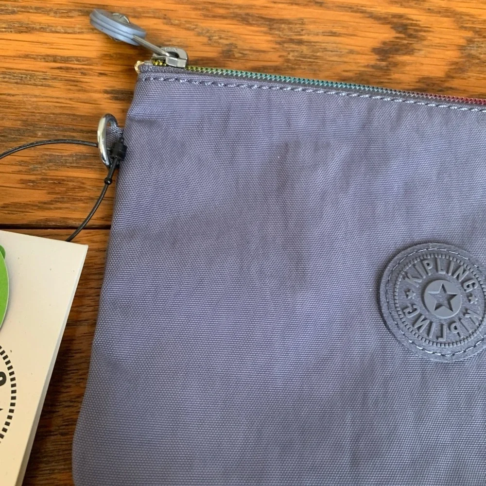 Kipling Blue Creativity Pouch Metallic Zipper NWT 8”x5”